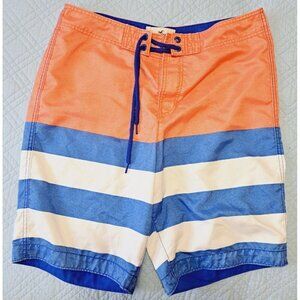 Hollister XL Men's Swim Trunks Board Shorts Orange Blue Stripes No Liner